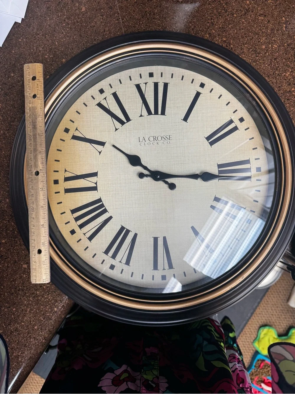 La Crosse Black and Gold Roman Numeral Wall Clock